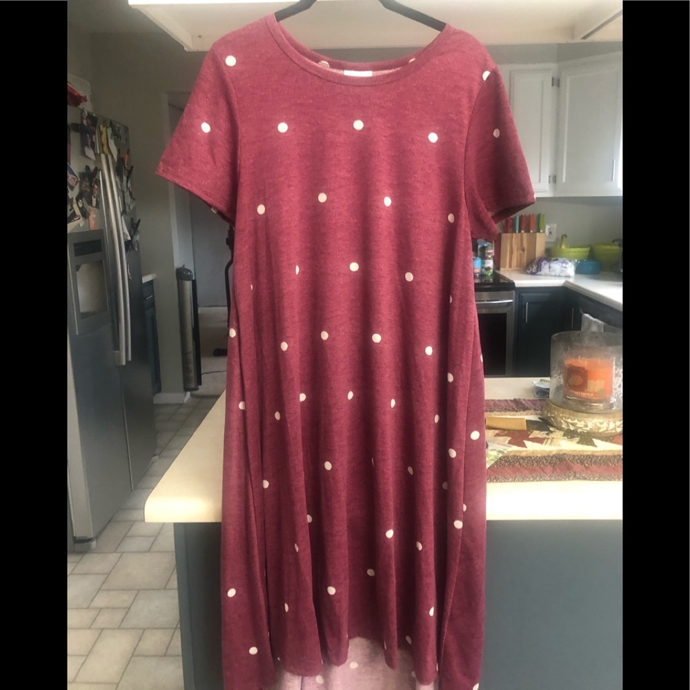 EUC maroon and white polka dot LLR Carly dress
